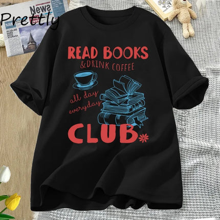 Reading Book and Coffee Club T-shirt Women Men Casual Cotton Short Sleeve Tshirt Women's Clothing Vintage Bookish Tee Shirt Tops