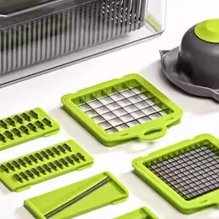 16 in 1 Handheld Slicers Dicers Graters, Multifunctional Vegetable Chopper Kitchen Food Tool with Container & Safety Guard