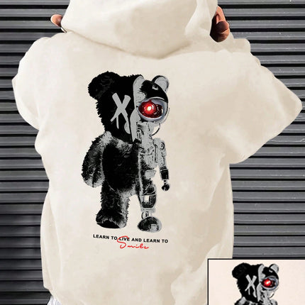 Cartoon Machine Bear Print Pullovers Men Cartoons Creative Hoodie Oversize Fashion Clothing All-Match Autumn Winter Male Hoody