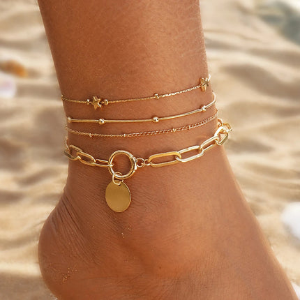 Bohemia Gold Color Snake Ankle Bracelet Set For Women Butterfly Key Lock Charm Multiple Styles Anklet Chain On Leg Boho Jewelry