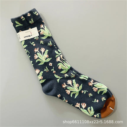 Bonne Maison French Small Batch Women's Fun Oil Painting Style Mid-Calf Cotton Dopaamine Colorful Socks Moisture Wicking Sweat