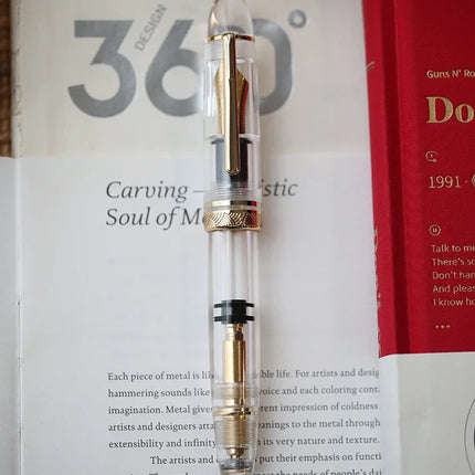 Smooth MAJOHN P140 NO.8 F/M Nib Acrylic Piston Huge Transparent Fountain Pen Ebonite Feed Large Capacity Ink Writing Luxury Pen