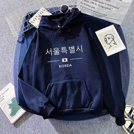 Seoul Korea Print Hoodie Woman High Quality Hoode Long Sleeve Pullover Fall Winter Female Daily Casual Sport Loose Sweatshirt
