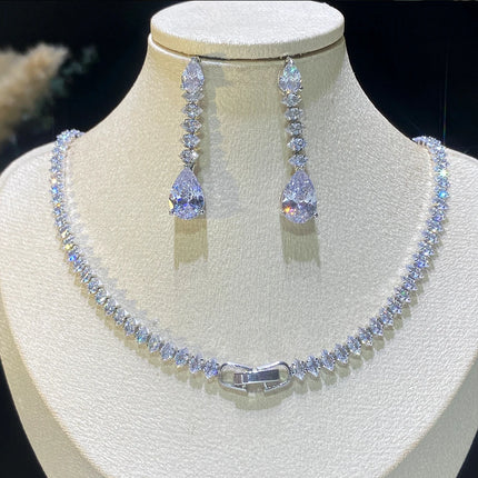 ASNORA-White Cubic Zirconia Necklace and Earrings for Women, Elegant, Party Jewelry, Bride, Wedding, Bridesmaid Gifts, 2Pcs