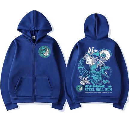 Anime Jojo Bizarre Adventure Zipper Hoodies STEEL BALL RUN Diego Brando Manga Zip Up Sweatshirts Men's Fashion Casual Pullovers