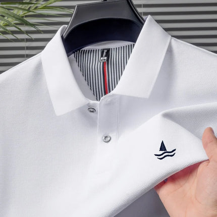 Luxury brand 100% cotton short sleeve polo shirt men's fashion sailboat embroidered T-shirt summer comfort breathable casual top