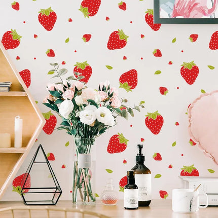 Transparent strawberry wall stickers are removable and cute, suitable for bedrooms, dormitories, dining rooms, kitchens, and bat