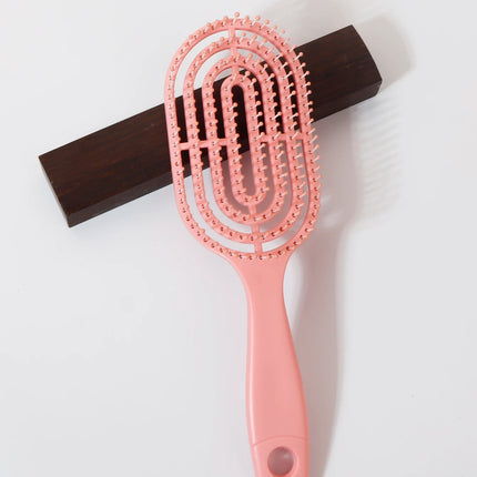 Portable Hollow Elastic Massage Comb - Oval Scalp Massage Brush for Real Hair & Wigs, Salon-Grade Styling Tool