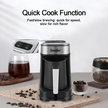Sonifer Automatic Turkish Coffee Maker SF-3588, Smart Anti-Spill Sensor, Fast & Slow Brew Modes, 250ml, 700W, One-Touch