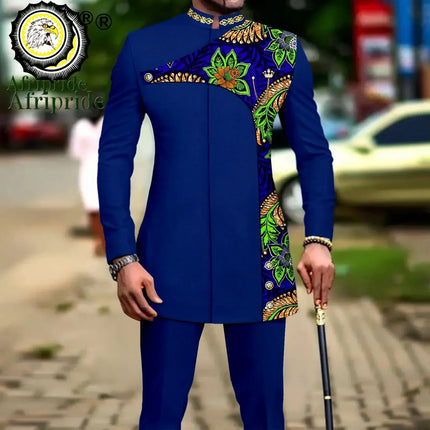 Men's 2 Pieces Suit Elegant Single Breated Slim Fit Embroidery Print Blazer Pants Set African Clothes Party Wedding A2316025