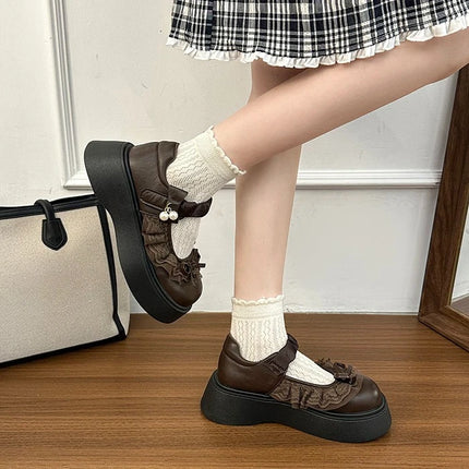 2026 Spring Autumn Height Increase Women Mary Jane Shoes Concise Butterfly-knot Single Shoes Ladies Elegant Dress Leather Pumps