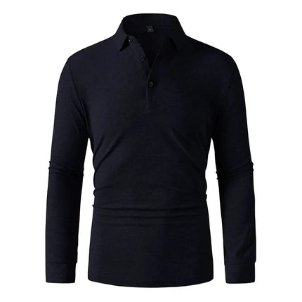 New Men's Business Casual Long Sleeved Shirt Solid Color Polo Shirt Fashionable Breathable Comfortable Versatile Top