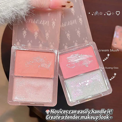 Cappuvini Double Water Glow Blush Cream Hydrating Blusher with Fine Shimmer Natural Makeup Effect Blush Palette