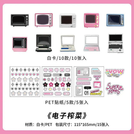 15Pcs/lot Y2K Cute Retro Paper Card Stickers Material Pack Decorative Journal Scrapbooking DIY Photo Frame Collage