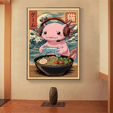 Japan Ukiyo-E Style Fun Game Animal Ramen Posters Art Print Mexican Axolotl Game Cat Ferret Canvas Painting Game Room Home Decor