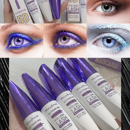 Colorful 5D Purple Blue Mascara Lasting Styling Waterproof Quick Dry Curling Lengthen Large Head Brush Eyelash Extension Cream