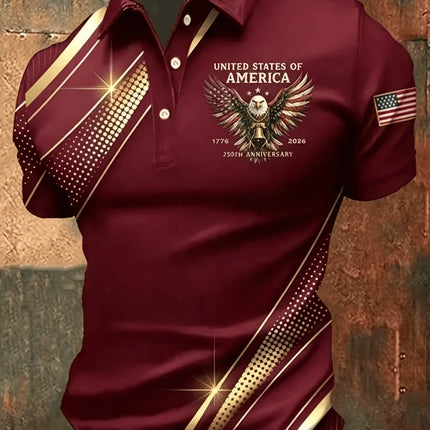 3D Printed Leaf Boat Polo Shirt For Men America Flag Pattern Tees Summer Street Loose Short Sleeve Tops Lapel T-Shirts