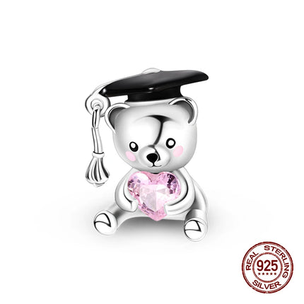100% 925 Sterling Silver Graduation Season Series Owl Bachelor's Hat Charms Beads Fit 3mm 925 Original Bracelets DIY Jewelry