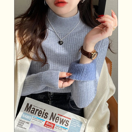 Women's Turtleneck Sweater Winter 2025 Retro with Velvet Lining Thickened Inner Wear Thermal Knitting Bottoming Shirt Pullovers
