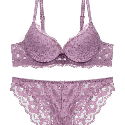 1 Set Elegant Lace Embroidery & Breathable Fabric Lingerie Set: Push-Up Bra, Drop Waist Sheer Panty - Ultimate Valentine's Day