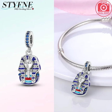 925 Sterling Silver Egyptian Pyramid Mummy Pharaoh Charms Beads Pendant Fit Original Bracelets DIY Jewelry Fine Gift