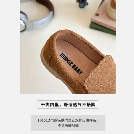 Spring Kids Loafers Suede Minimalist Trendy Unisex Boys Girls Leather Shoes Versatile Slip-resistant Solid Color Children Shoe