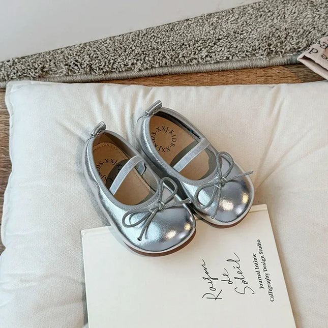 2024 Spring&Autumn Children's Little Leather Shoes for Girls Korean Girls' Soft Sole Bow Anti Slip Fashion Princess Single Shoes