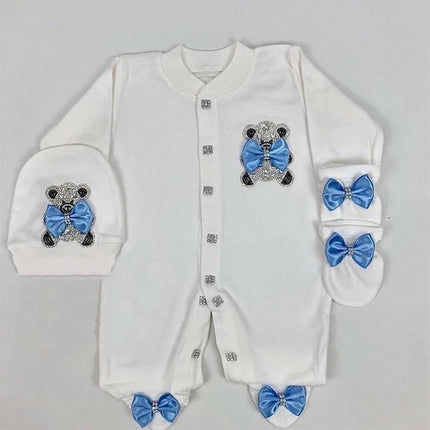 Original UK Prince Take Me Home Outfit Baby Crown Jewels set Baptism Bling Outfit Rubybelleb Light Blue 3pcs Layette Swaddle Set