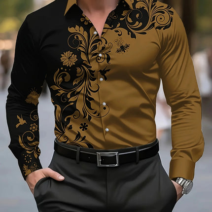 Men's Stylish Red Floral Print Dress Shirt - Casual Long Sleeve Button-Up Design Spring Fashion Shirt Floral Print Shirt