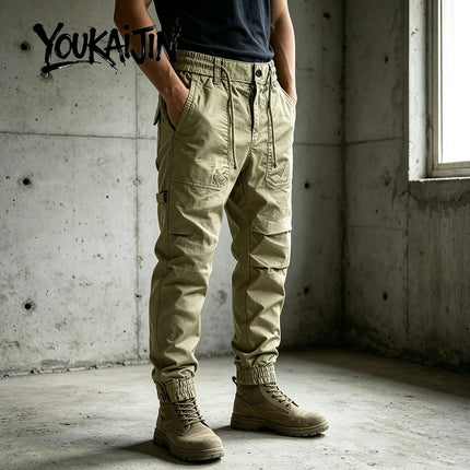 YOUKAIJIN Men's Loose Profile Pants American Vintage Trousers for Men High Waist Army Green Men's Casual Pants Cargo Trousers