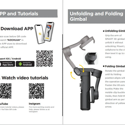 AOCHUAN 3-Axis Handheld Gimbal Stabilizer SmartXE for Smartphone for iPhone Android AI Face Tracking TikTok Vlog