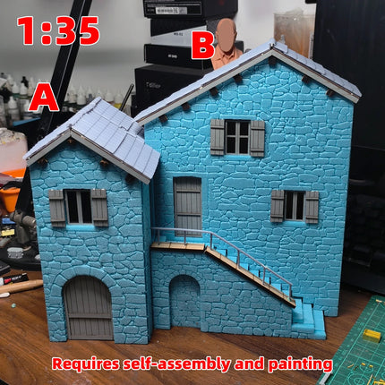 Assembly Architectural Miniature Building Architecture Stone Dwelling Old-World Stone Cottage House Diorama Scale Model Kit 1/35