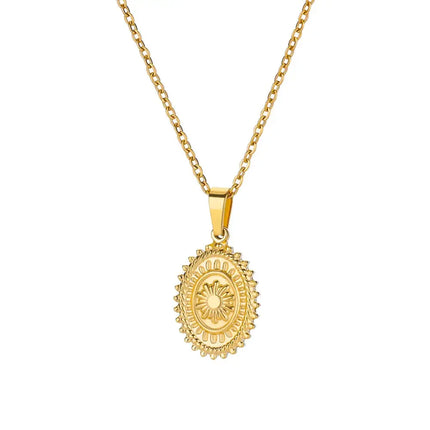 2025 Sun Moon Coin Pendant Necklace For Women Cute Fashion Gold Color Stainless Steel Round Necklace Sweet Jewelry Her Gifts