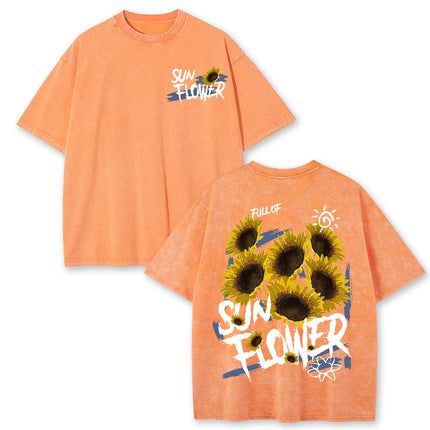 Lift Is Good Beautiful Sunflower Print Washed T-Shirts Women Soft Cotton T-Shirt Street Creative Short Sleeve Summer Casual Tops