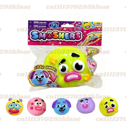 Smushers Squishy Dog Face Balls Green  Smushers Face Swap Squeeze Smush Stress Relief Sensory ball Safe & Fun for All Ages