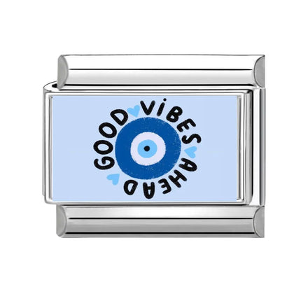 2025 New Vintage Devil Eye Blue Heart Italian Charms Link 9mm Golden Modular Bracelet Stainless Steel DIY Gift Jewelry Wholesale