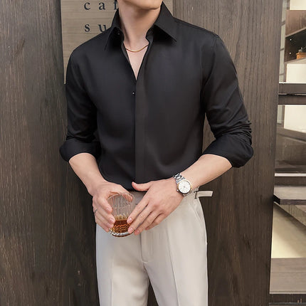 Men's White Long-Sleeve Dress Shirt - Slim Comfortable Fabric. Ideal for Formal Events & Everyday Wear. Classic & Modern Design