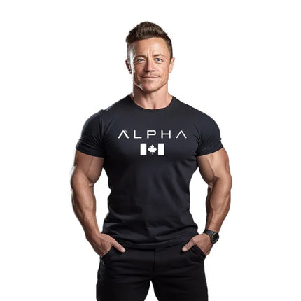 Men's Fitness Sport T-shirt Breathable Slimming Summer Trendy Brand Printed Casual Cotton round Neck Short Sleeve T-shirt