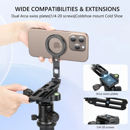 VRIG MG-21 Magnetic Phone Holder Magsafe Tripod with Arca-Swiss Cold Shoe for Phone Vlog Foldable Desktop Phone Mount for Travel