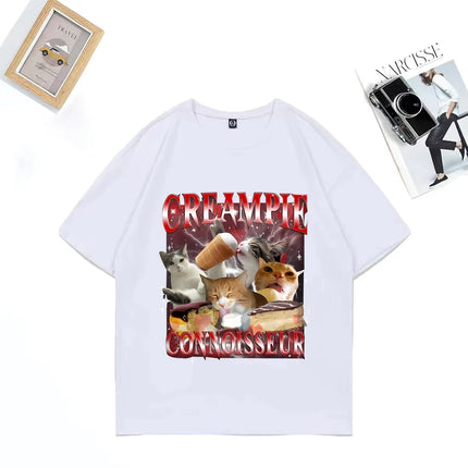 Funny for Creampie Connoisseur Meme Graphics T Shirt Woman Short Sleeve Vintage Street Hip Hop Loose T-shirts