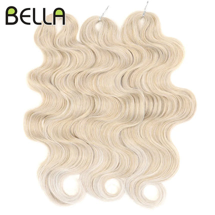 BELLA 24 inch Body Wave Crochet Hair 3PCS Synthetic Hair Braids Fake Hair Ombre Blonde Brown Natural Braiding Hair Extensions