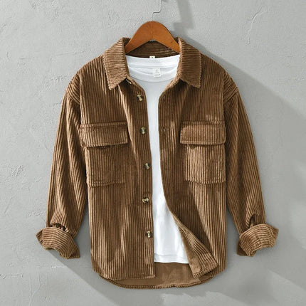 New Fashionable Corduroy Long Sleeve Men's Shirt Casual Loose-Fit Top Jacket High Quality Amazon Autumn/Winter Collection
