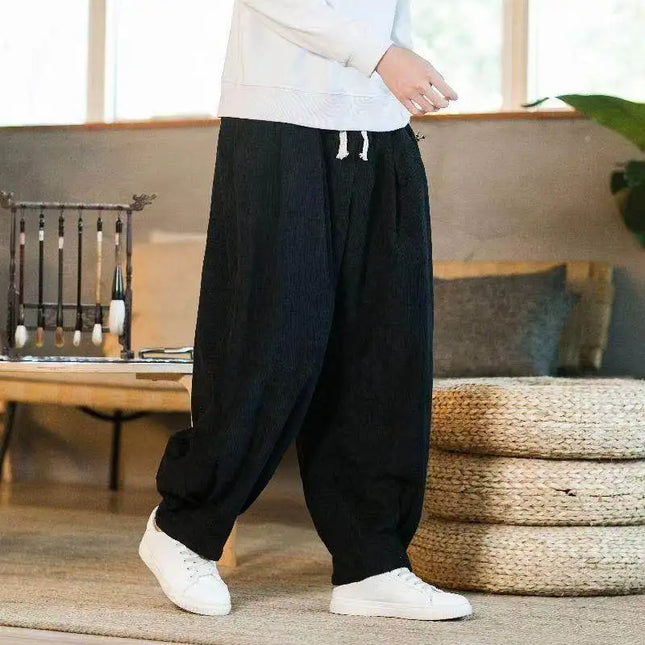 Men Harem Pants New Arrival 2026 Spring Vintage Corduroy Solid Color Loose Men's Elastic Waist Casual Trousers N002