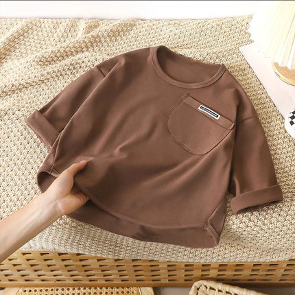 1-10Y Children's T-shirt Korean Kids Simple Long Sleeved Base Shirt Baby Boys and Girls 2025 Autumn Winter New Baby Loose Tops