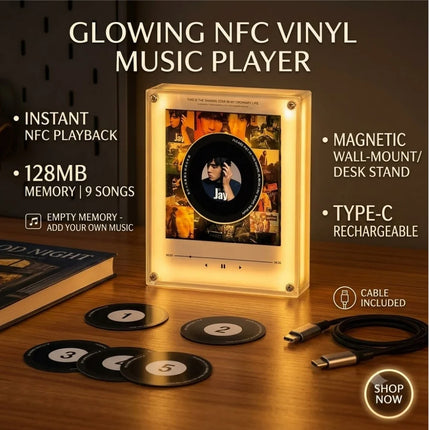 Mini NFC Music Player Disc Frame Acrylic Rotating Atmosphere Night Light Album Magnet