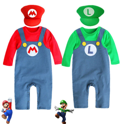 Super Mario Luigi Baby Set - Long Sleeve Romper Hat