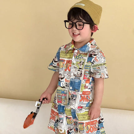 RAISE Children Summer Shirts Outfits Boys Vacation Suit 2026 Kids Girls Print Dress Brother Sister Outfits Siblings Matching Set