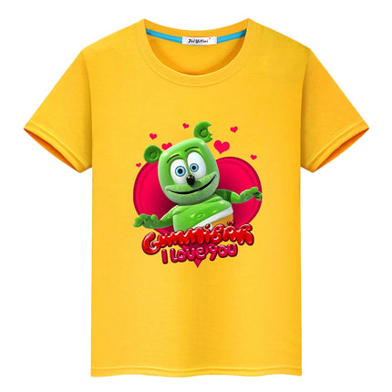 Anime Bear Print T-shirt for Kids Boy 10 Years Cute T-shirt Kawaii Tops Y2K One Piece 100% Cotton Cartoons Short Girls' Clothes