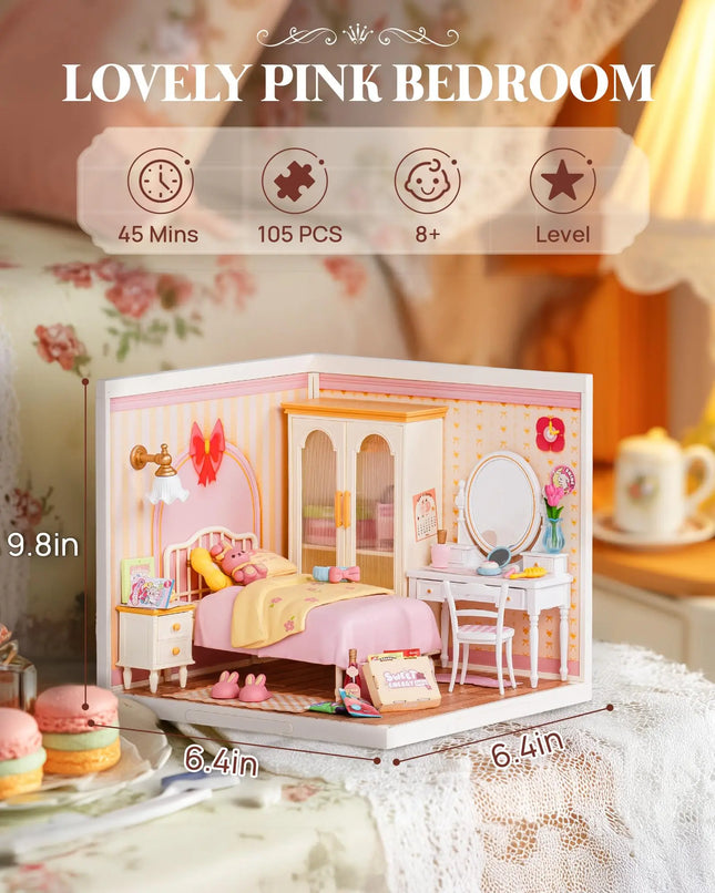 Robotime Rolife 3D Puzzle Model Super Store Series Lovely Pink Bedroom Plastic DIY Miniature House Kit Building Blocks Kits