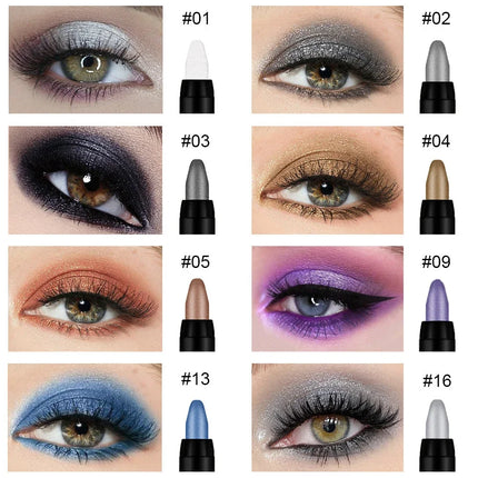 16 Colors Pearlescent Eyeshadow Sticks High Pigmented Eyeshadow Pencil Glitter Waterproof Long-Lasting Eye Makeup Non-Smudged